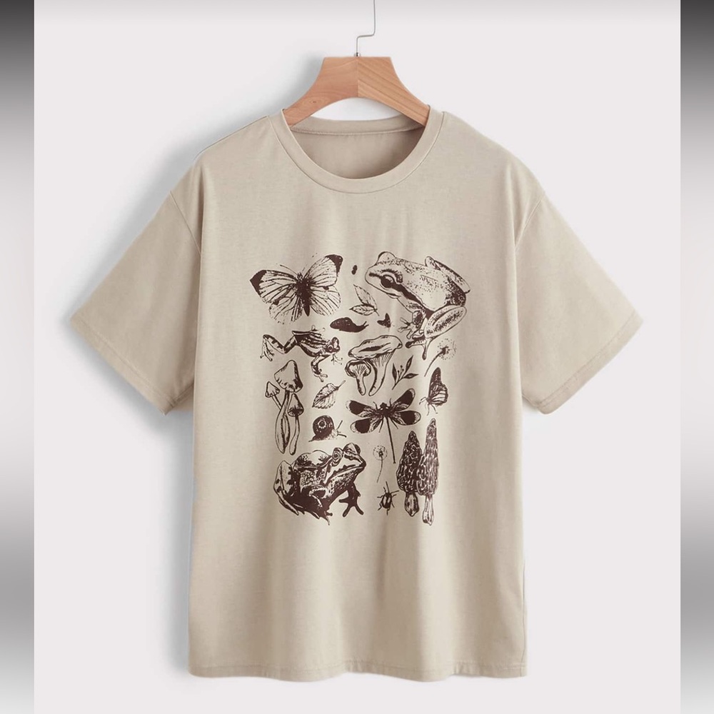 Beige Graphic Short Sleeve Tee
